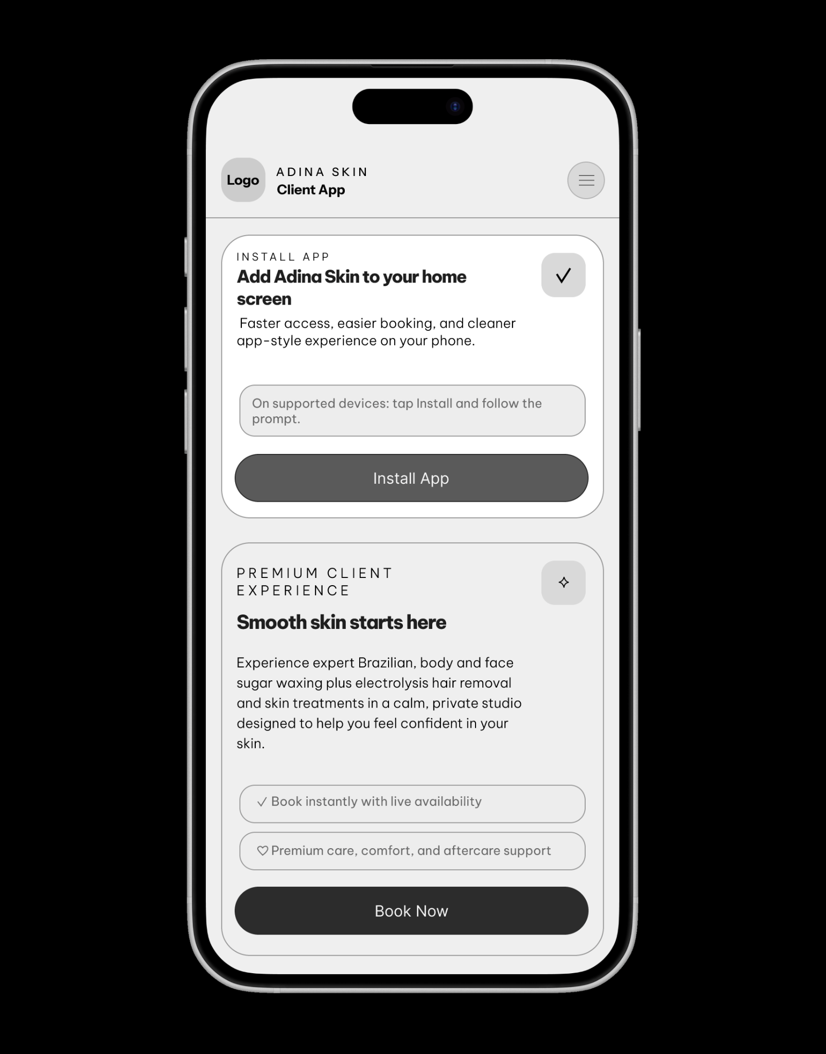 Adina Skin mobile client app interface design